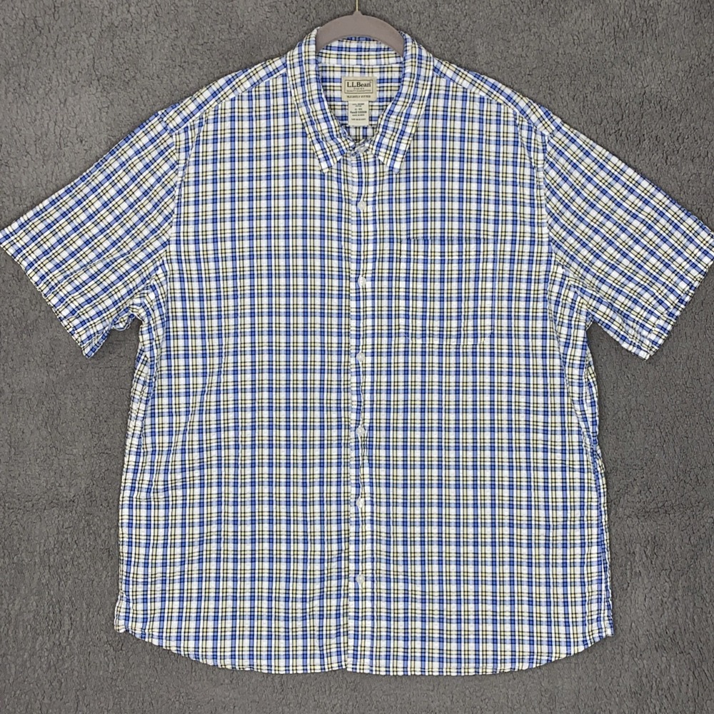 LL Bean Seersucker Plaid (Green, Blue) Organic XL Shirt (Bundle 2) - Picture 3 of 13